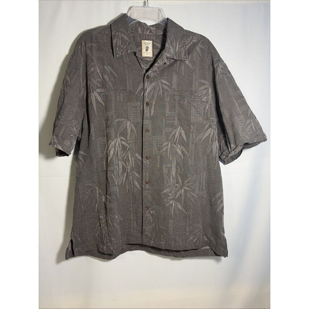 Jamaica Jaxx Hawaiian Gray Bamboo Pattern Men’s Large L 100% Silk Island Beach